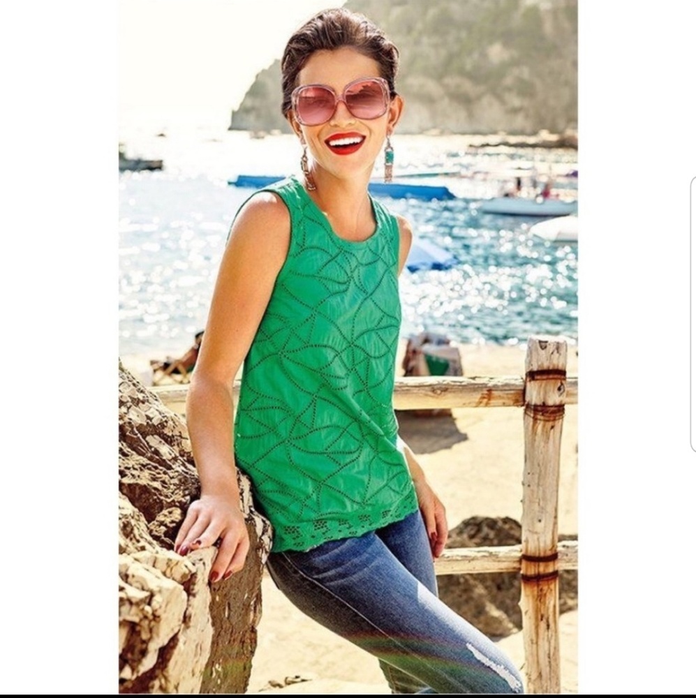Cabi Green Eyelet Gemma Tank Top Style 5036